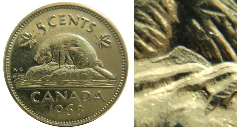5 Cents 1968-Dépôt de métal sous castor-1,.JPG