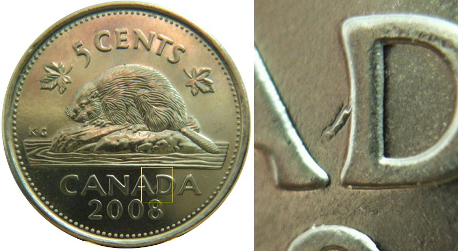 5 Cents 2008-Défaut de  flan devant D de canaDa-1,.JPG