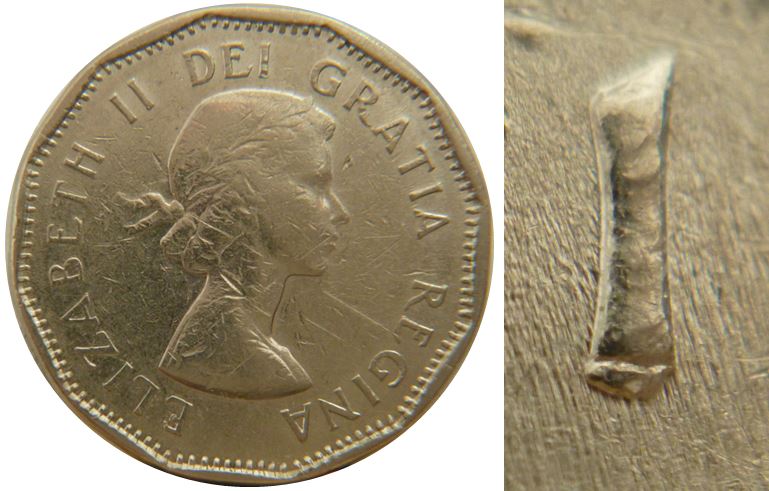5 Cents 1961-Éclat coin sous 61-Défaut de placage sous CAN-2.JPG