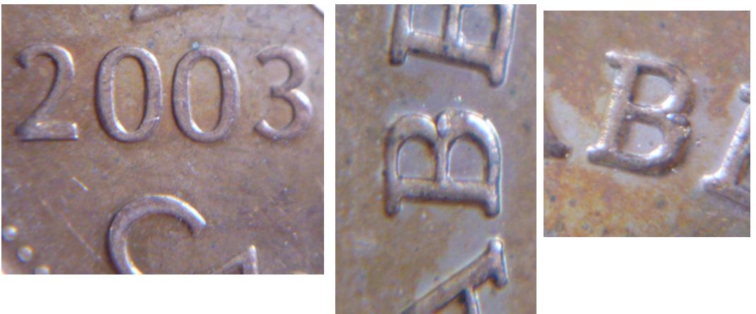 1 Cent 2003- Éclat de coin B elizaBeth.JPG