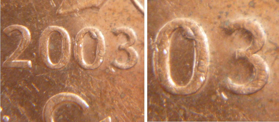 1 Cent 2003- Éclat de coin dans 2 sixième 0 de la date-1.JPG