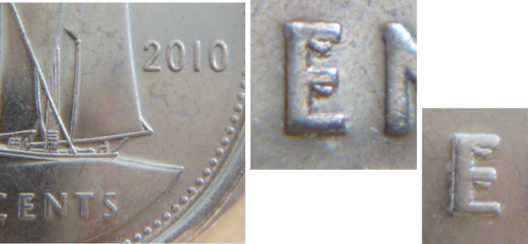 10 Cents 2010- Éclats de coin dans E de cEnts.JPG