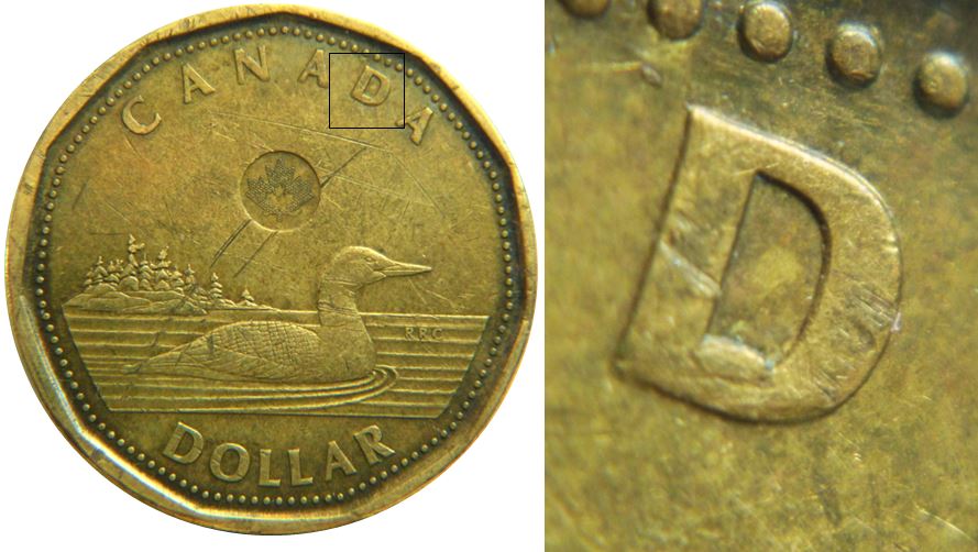1 Dollar 2012-Éclat coin dans le D de canaDa-No.1.JPG