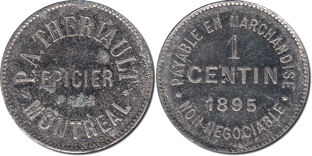 Numi - Token P. A. Theriault Epicier Montreal 1 Centin 1895 Lead.jpg