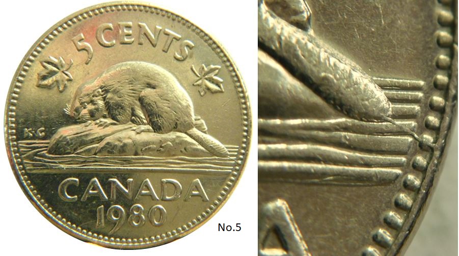 5 Cents 1980-Coin fendillé à la queue du castor-No.3.JPG