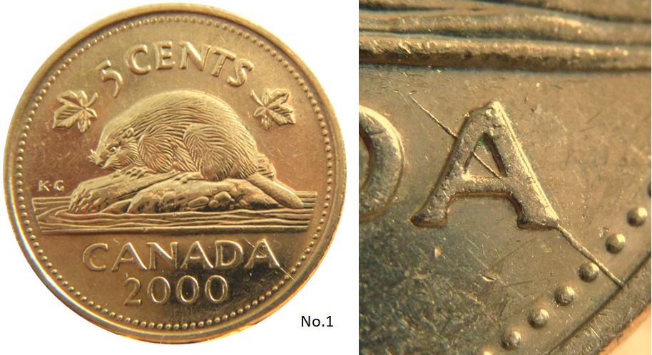 5 Cents 2000-Coin fendillé à travers A de canadA-No.1,.JPG