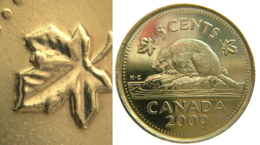 5 Cents 2009-Éclat coin grosse dans lobe feuille gauche-No.1.JPG
