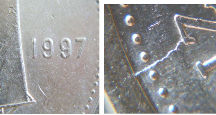 10 Cents 1997-Coin fendille au dessus de Z de eliZabeth-1.JPG
