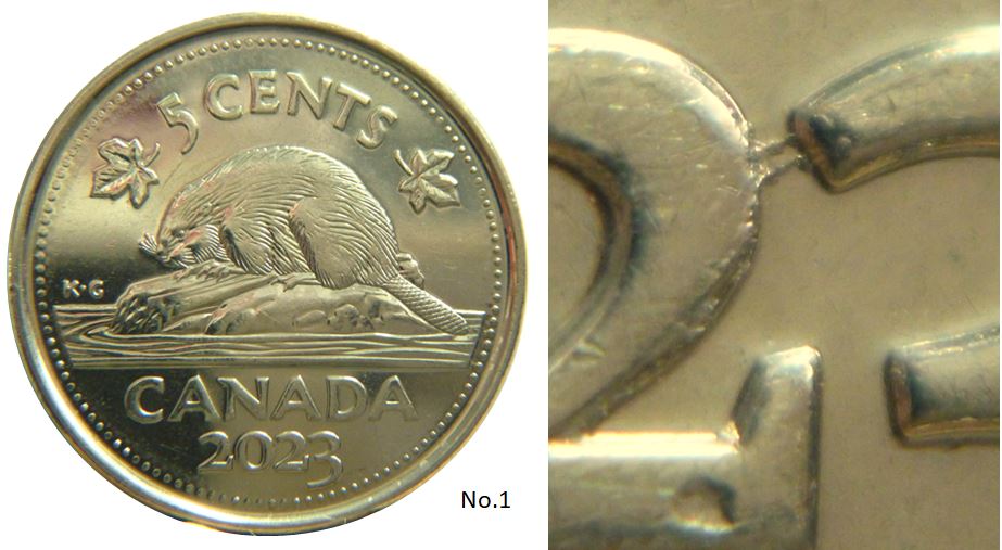5 Cents 2023-Le 2 et 3 attaché le castor manque de fourrure-No.1,.JPG