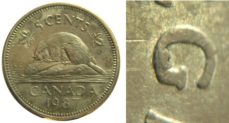 5 Cents 1987-Éclat coin dans G de reGina-1,.JPG