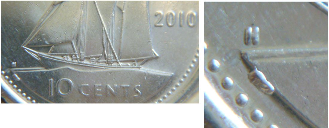 10 Cents 2010-Éclat de coin devant l'eau.JPG