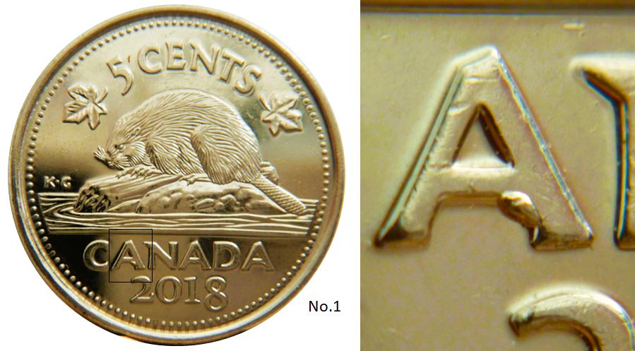 5 Cents 2018-Éclat coin sous A de cAnada-No.1.JPG