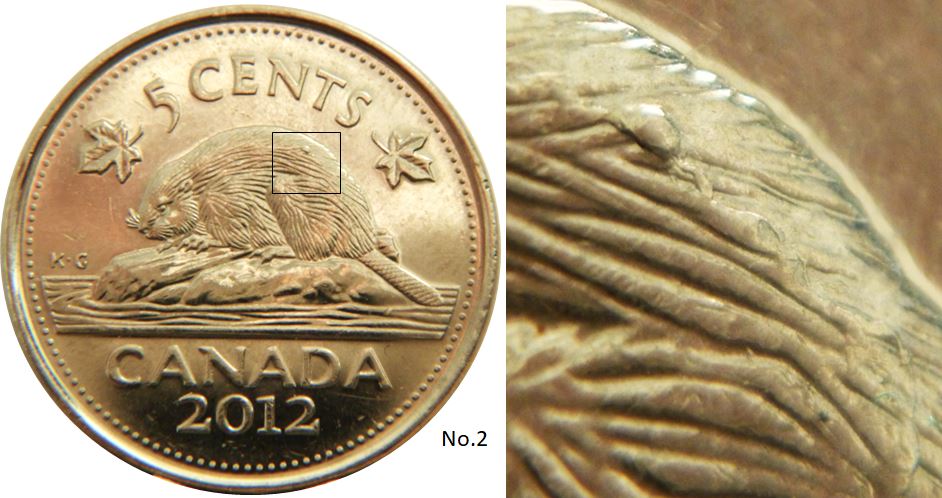 5 Cents 2012-Éclat coin sur dos du castor-No.2,.JPG