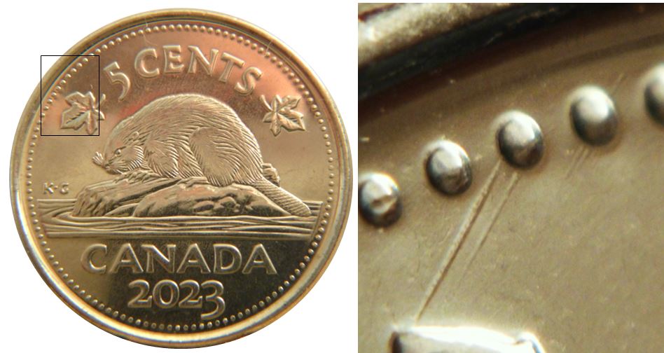 5 Cents 2023-Dommage du coin au dessus feuille gauche-1,.JPG