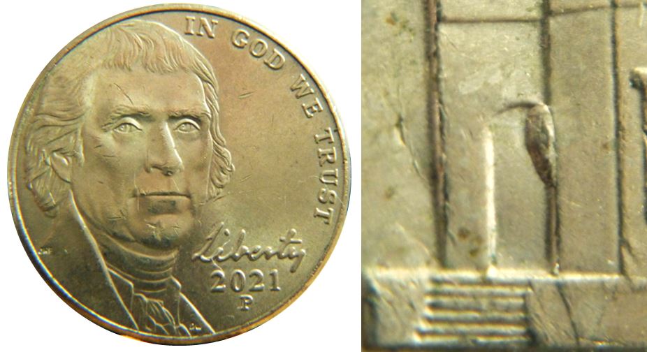 5 Cents 2021p usa-Éclat coin dans la porte gauche-1,.JPG