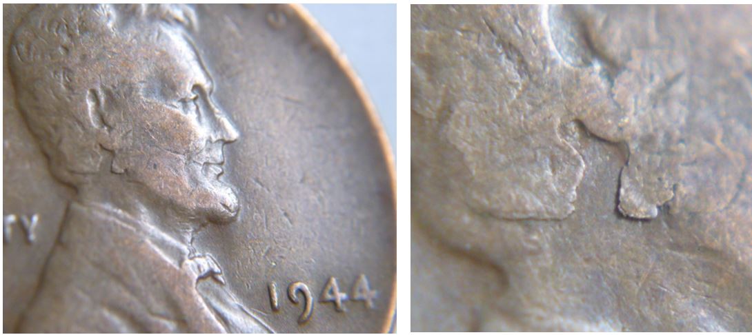 1 Cent USA- 1944-Défaut de flan a l'oreil de Lincoln-1.JPG