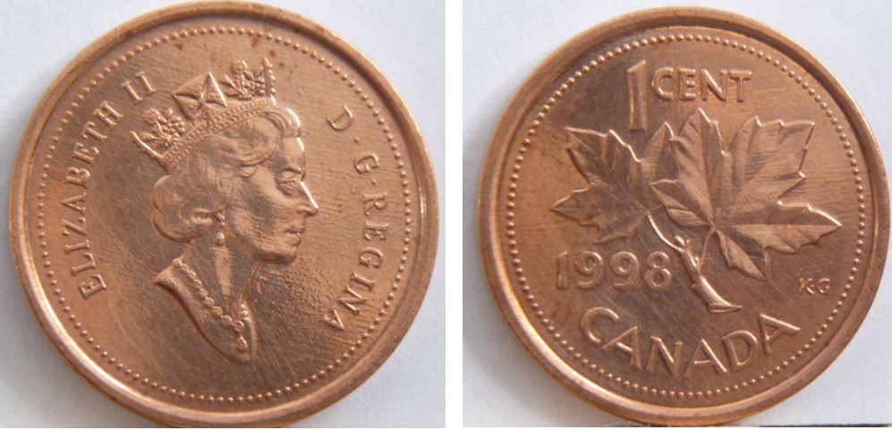 1 Cent - 1998 -Éclat de coin sur B elizaBeth-1.JPG