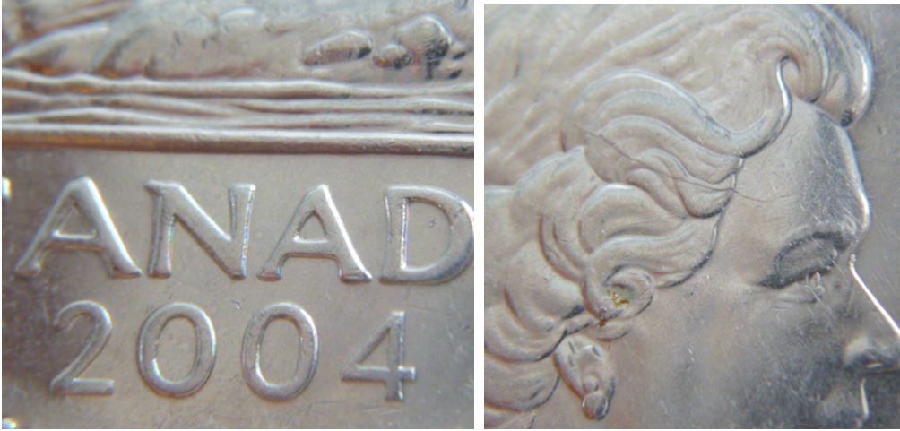 5 Cents 2004-Coin fendille sur tête de effigie-1.JPG