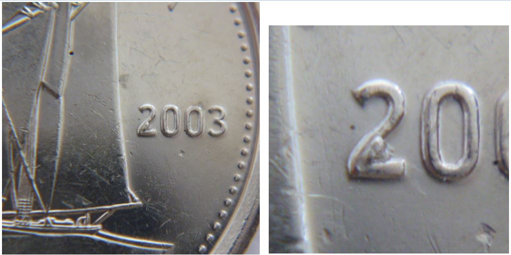 10 Cents 2003-Éclat de coin suer le 2 de 2003.JPG