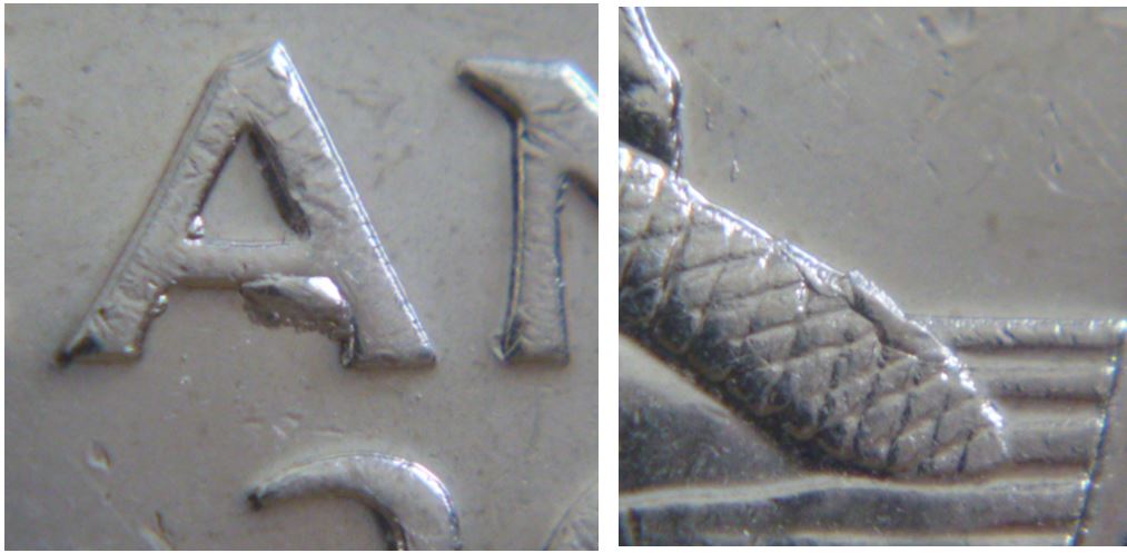 5 Cents 2009-Éclat de coin-Feuille gauche-Queue du castor+2ème A de cAnada-2.JPG