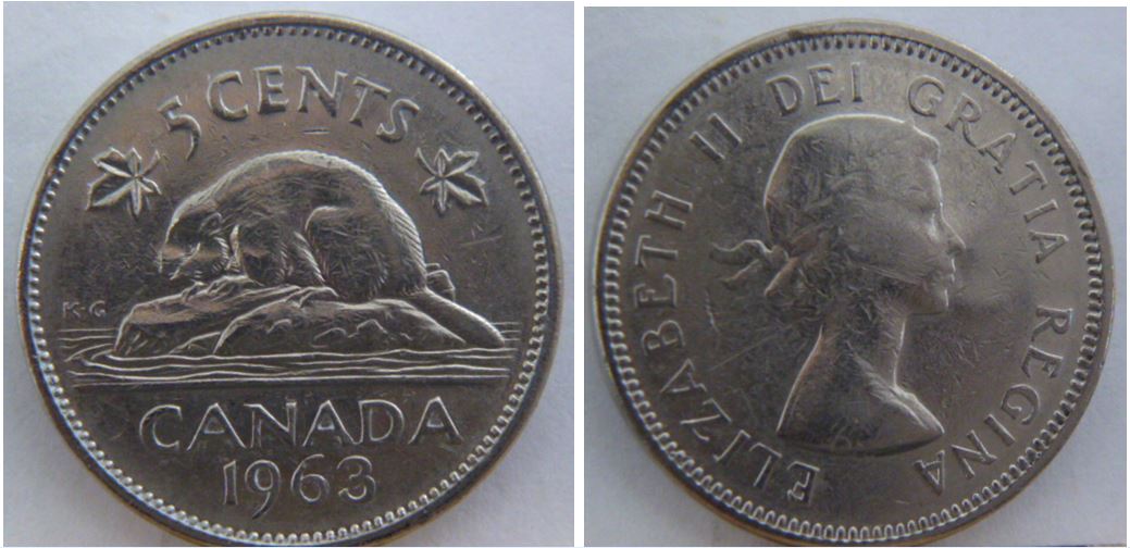 5 Cents 1963-Tête du castor écrasé-Devant L'effigie -1.JPG