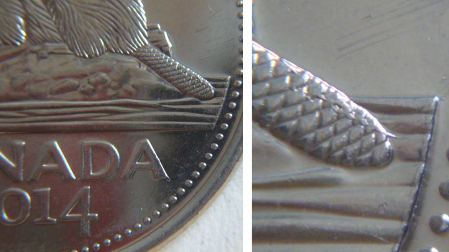 5 Cents 2014-Coin fendillé a la queue du castor.JPG