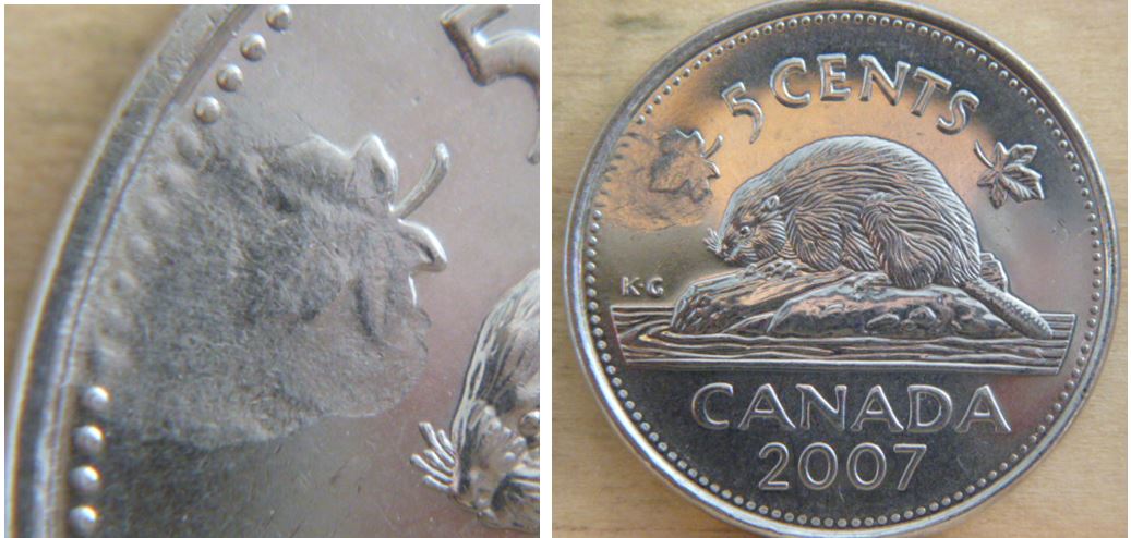 5 Cents 2007-Frappe a travers la graisse feuille gauche.JPG