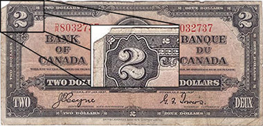 2 dollars 1937 - Déchirure - Banque du Canada