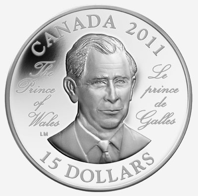 Pièce de 15 $ à très haut relief en argent 2011 - Sar le prince de Galles