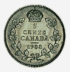 Dominion du Canada, pièce de 5 cents, 1908