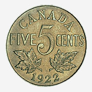 Dominion du Canada, 5 cents, 1922