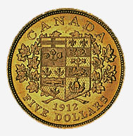 Dominion du Canada, pièce de 5 dollars en or, 1912