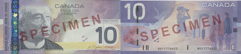 Valeur des billets de banque de 10 dollars de 2004 à 2011