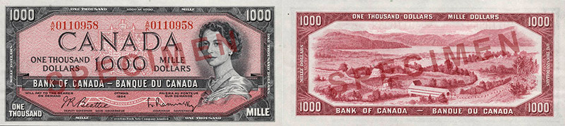 1,000 dollars 1954 modified portrait