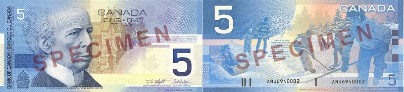 Valeur des billets de banque de 5 dollars de 2001 à 2004