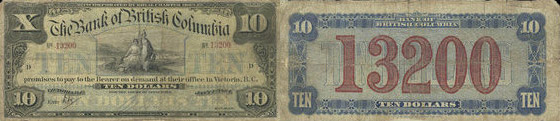 Valeur des billets de banque de 10 dollars 1894 - Bank of British Columbia