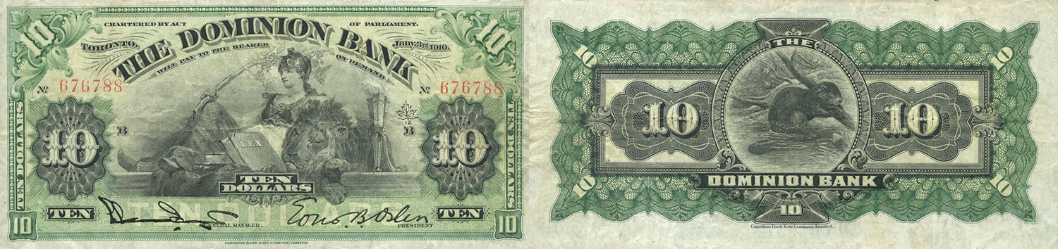 10 dollars 1910 - Dominion Bank banknotes