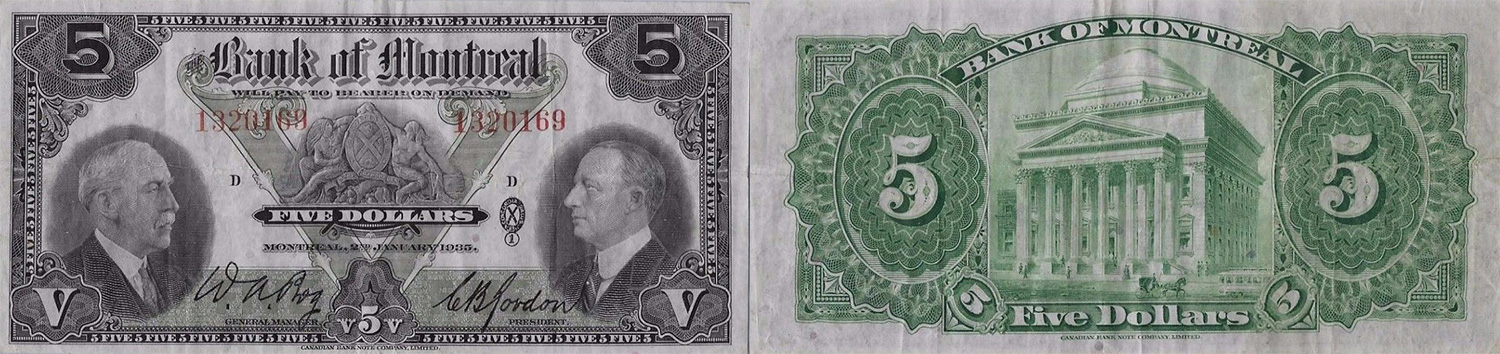5 dollars 1935 - Bank of Montreal banknotes