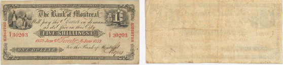 Billet de 1 dollar 1852 de la Banque de Montréal