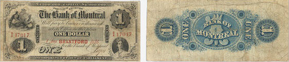 Billet de 1 dollar 1856 de la Banque de Montréal