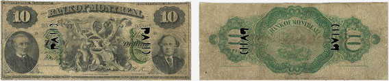 10 dollars 1871 - Bank of Montreal banknotes