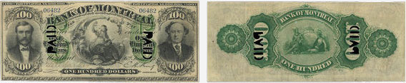 100 dollars 1871 - Bank of Montreal banknotes