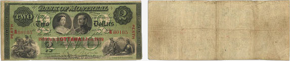 Billet de 2 dollars 1859 de la Banque de Montréal