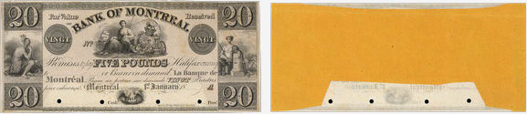 Billet de 20 dollars 1839 de la Banque de Montréal