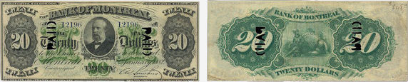 Billet de 20 dollars 1882 de la Banque de Montréal