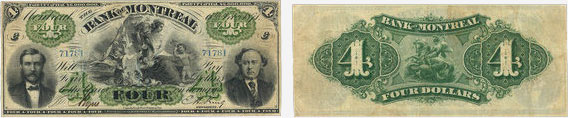 4 dollars 1871 - Bank of Montreal banknotes