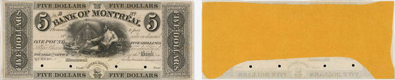 5 dollars 1839 - Bank of Montreal banknotes