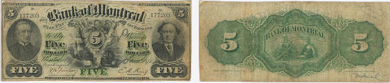 5 dollars 1871 - Bank of Montreal banknotes