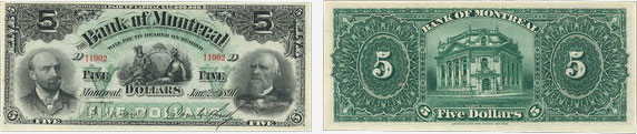 5 dollars 1891 - Bank of Montreal banknotes