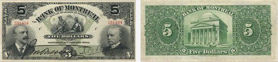 Billet de 5 dollars 1904 de la Banque de Montréal